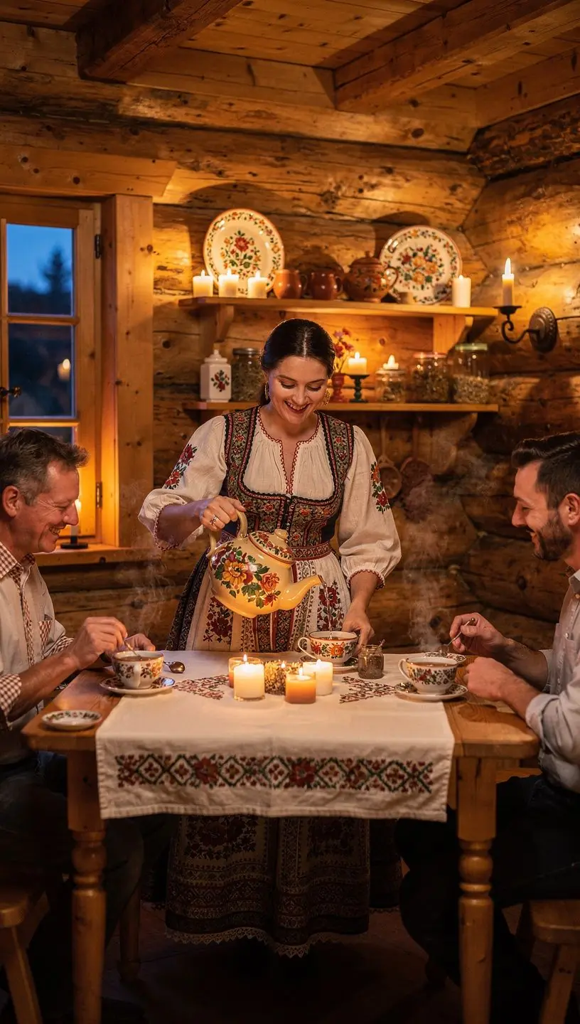 Tradičné slovenské čajové obrúsky a doplnky na servírovanie čaju