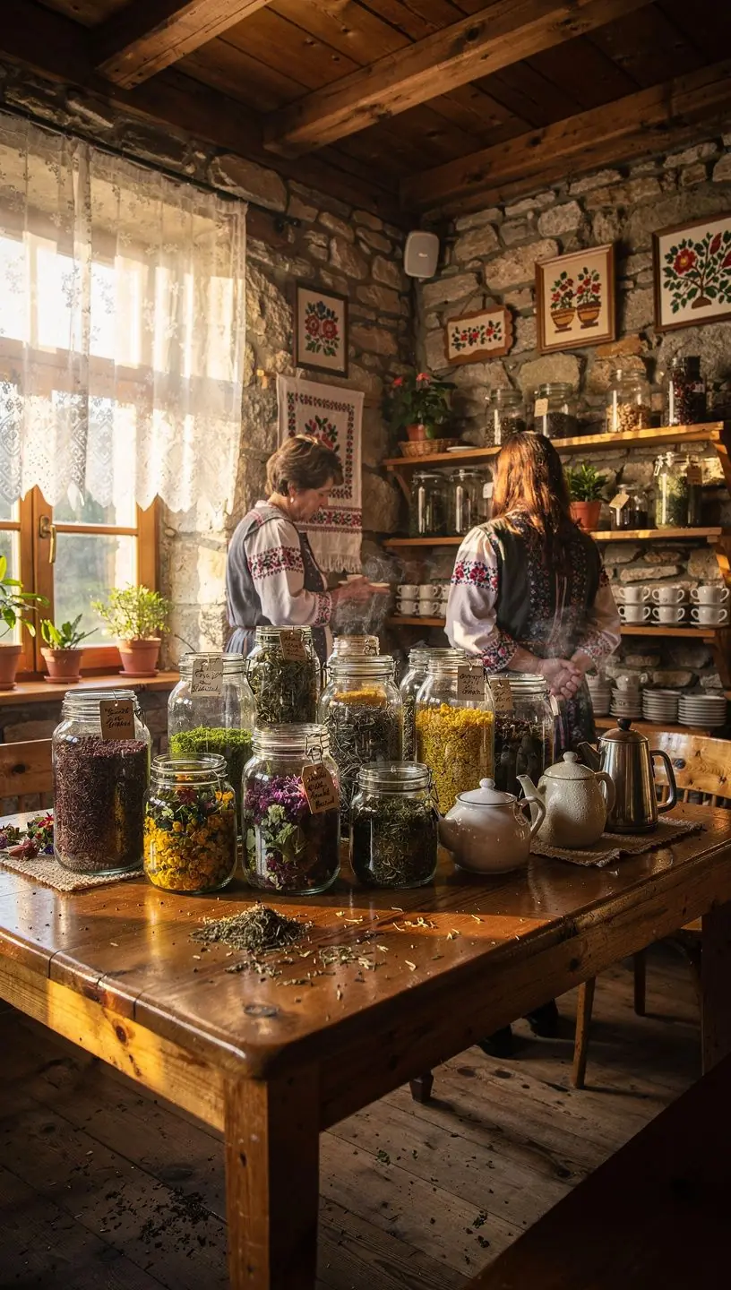 Relaxujúca scéna s čajom na stole v útulnom prostredí.